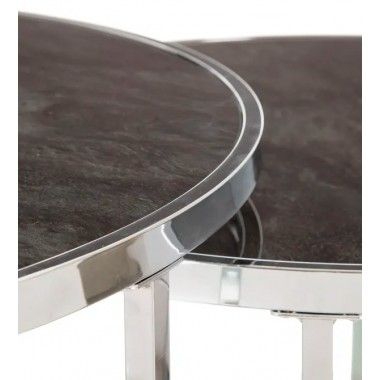 Set of 2 round coffee tables tempered glass and steel NORA