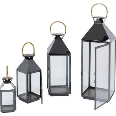 Set of 4 black gold lanterns GIARDINO