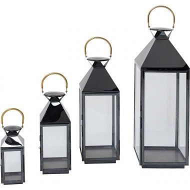 Set of 4 black gold lanterns GIARDINO
