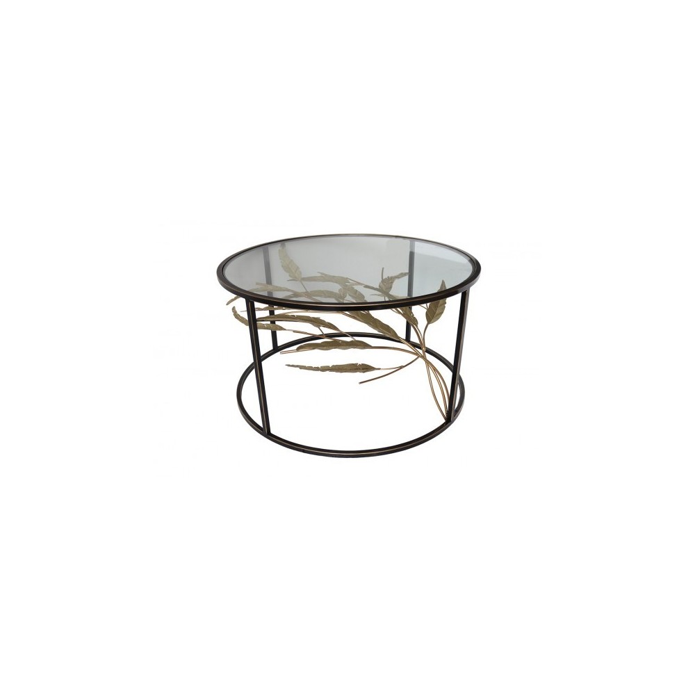 Table basse ronde feuillage mouvement 3D noir or METO