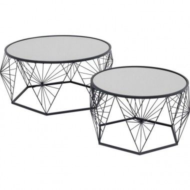 Set of 2 black metal spider web coffee tables SPIDER