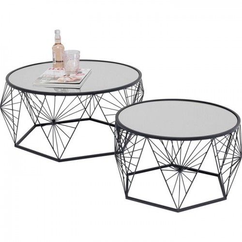 Set of 2 black metal spider web coffee tables SPIDER