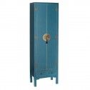 Armoire bois bleu à motifs 2 tiroirs 2 portes métal ORIENTE