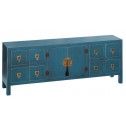 Meuble tv bois bleu à motifs 8 tiroirs 2 portes métal ORIENTE