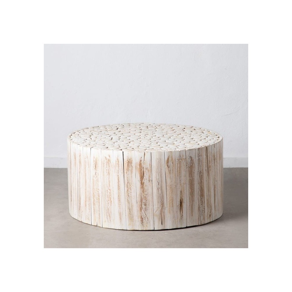 Table basse ronde en rondin de bois blanc 90 cm SUZUKO