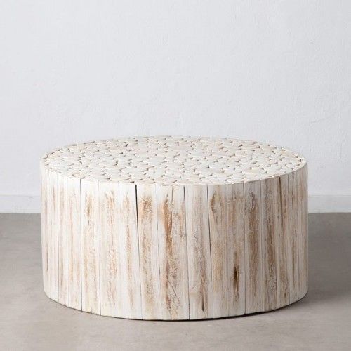 Ronde salontafel in wit houten blok 90 cm SUZUKO