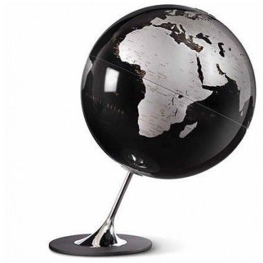 Globe terrestre noir argent sur socle