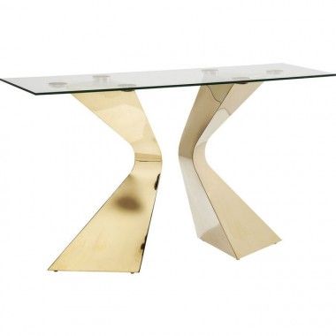 Designer console in glass and gold 140 cm GLORIA