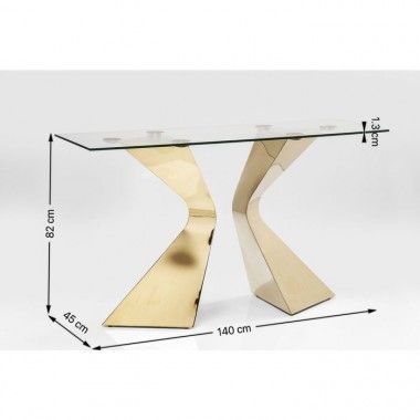 Designer console in glass and gold 140 cm GLORIA