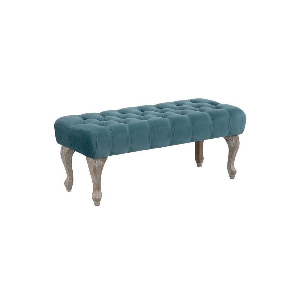 Banc capitonné tissu velours bleu bois XSPHERE