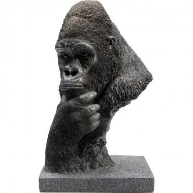 Statue tête de gorille pensant noir GORILLA
