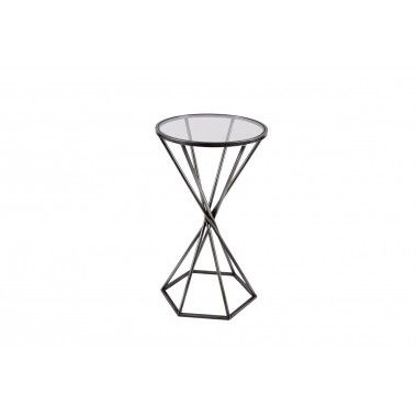 Geometric end table in gray metal and tempered glass TRIANGLUS
