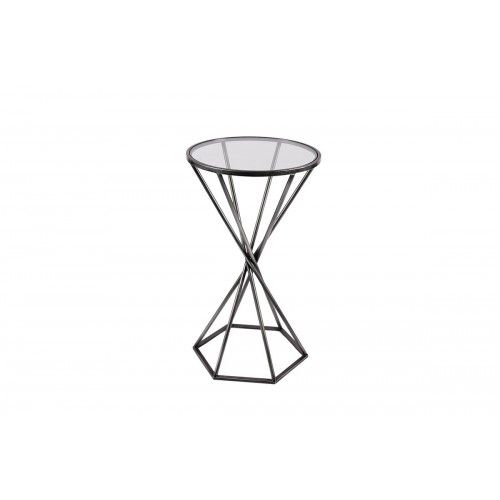 Tavolino geometrico in metallo grigio e vetro temperato TRIANGLUS