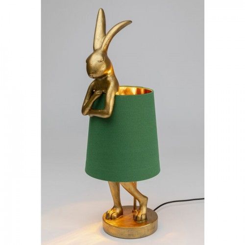Gouden konijnenlamp met groene lampenkap KONIJN