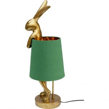 Goldene Hasenlampe mit grünem Lampenschirm RABBIT