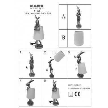 Gouden konijnenlamp met zwarte lampenkap RABBIT