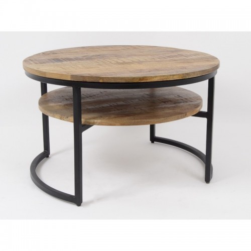 Round coffee table in wood and black metal ABISKO 75 x 48 cm