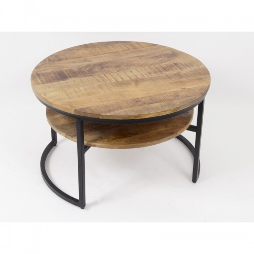 Round coffee table in wood and black metal ABISKO 75 x 48 cm