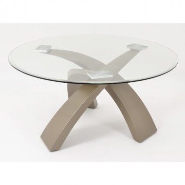 Table de salon plateaux en verre et métal arrondi 90 cm TAYLOR