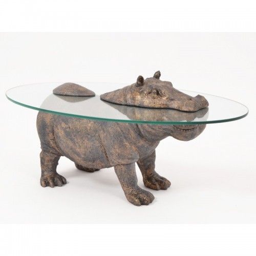 Bout de canapé plateaux en verre hippopotame KENYA