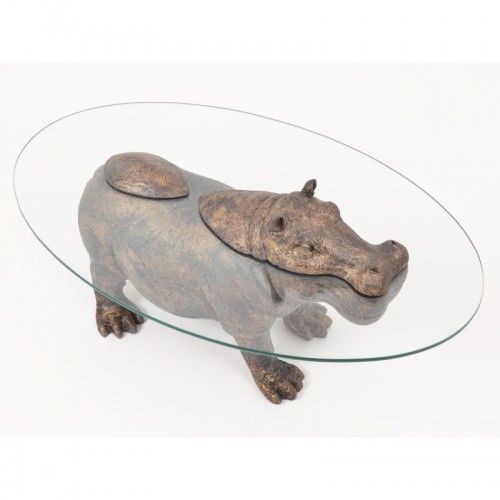 Bout de canapé plateaux en verre hippopotame KENYA