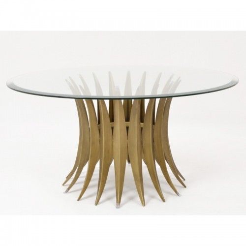 Living room table with glass and gold metal tops 91 cm BRIANA