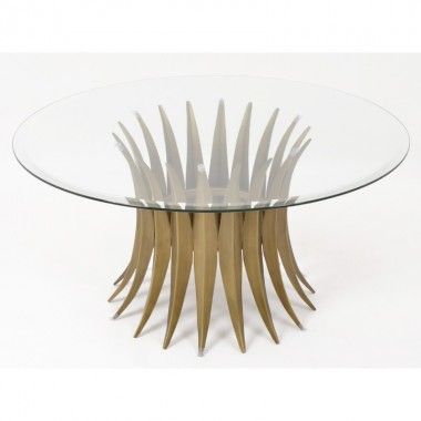 Table de salon plateaux en verre et métal doré 91 cm BRIANA