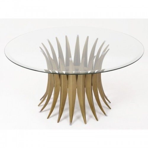 Mesa de salón con tapa de cristal y metal dorado 91 cm BRIANA
