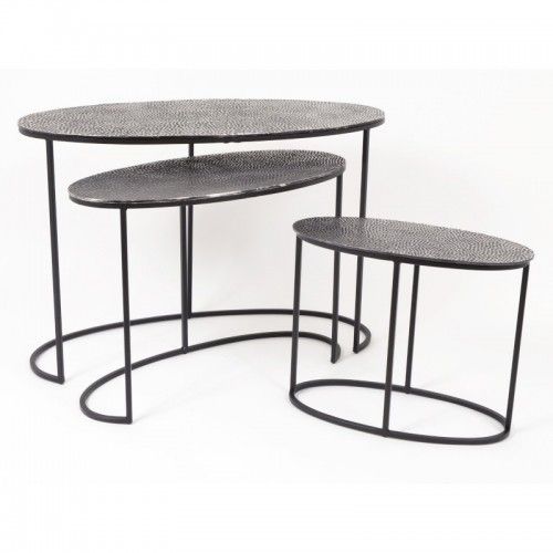 Set of 3 SOPHIE oval silver nesting coffee tables