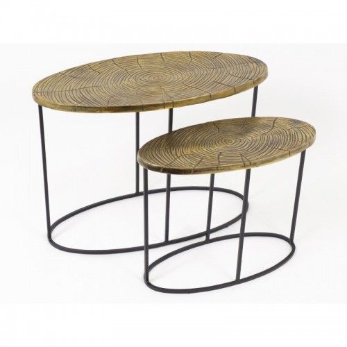 Set of 2 round black and gold end tables CORALIE