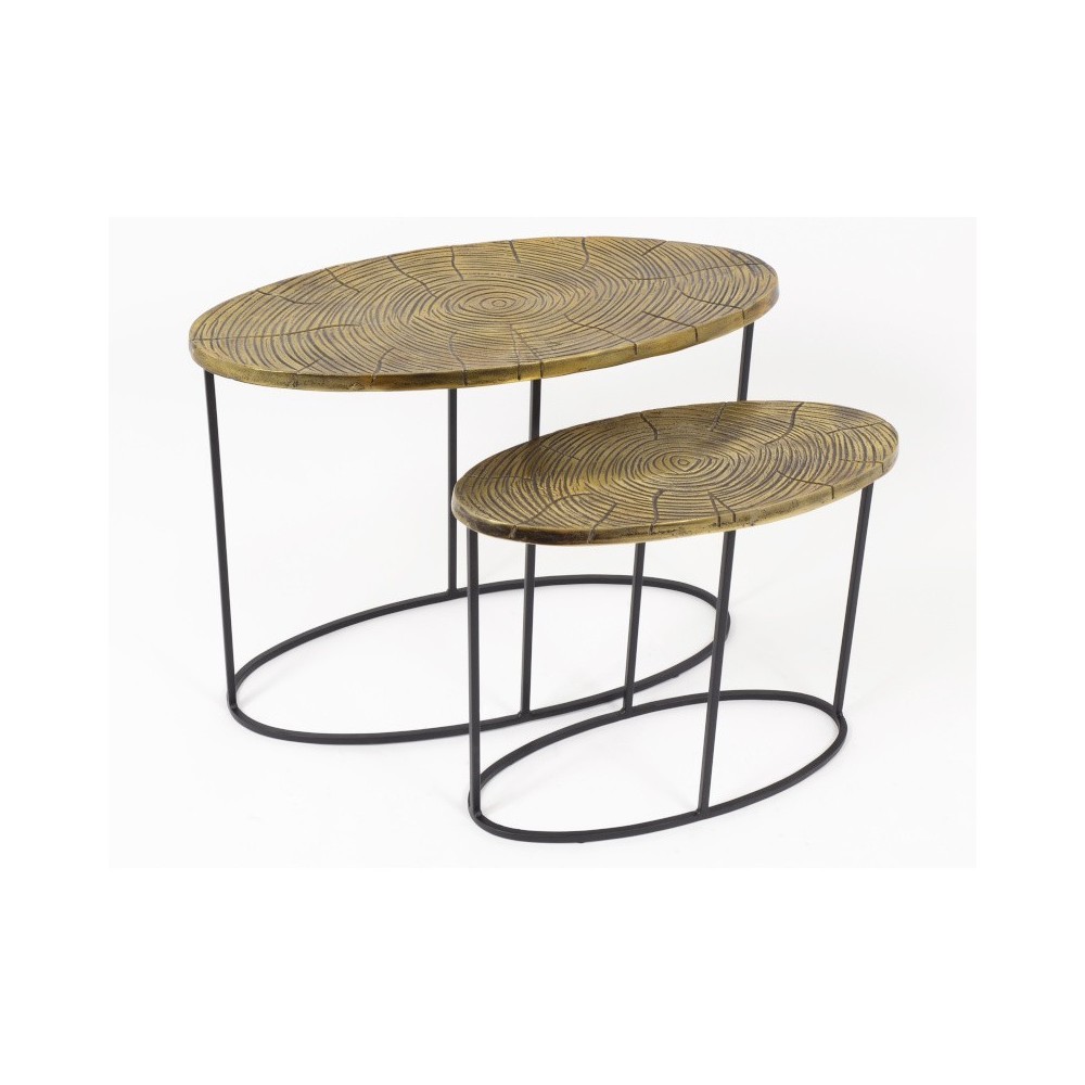 Set of 2 round black and gold end tables CORALIE