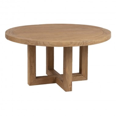 Table à manger en bois d'orme naturel 150x150x76cm