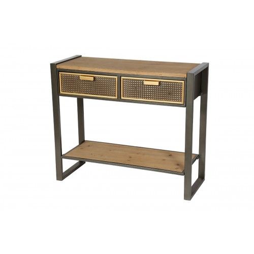Console in wood and metal 2 drawers 1 shelf HELDER