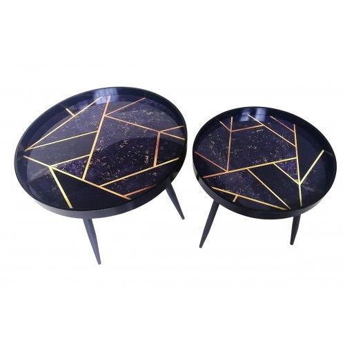 Tavolini impilabili X2 geometrici blu/oro STYYL