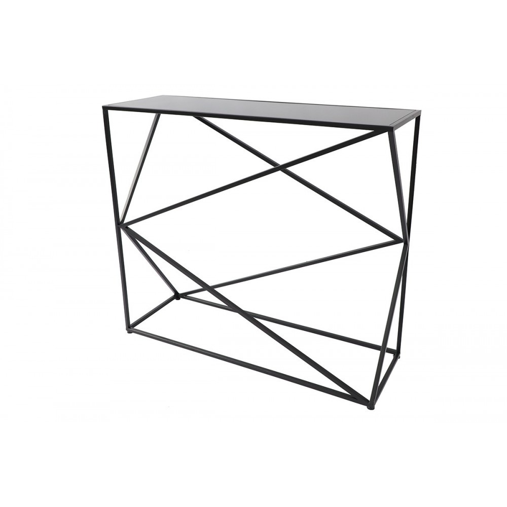 Console noire metal/verre fume croisillon 90 cm ART DE FER