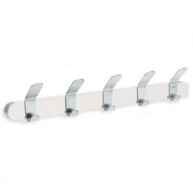 White wall coat rack with 5 shiny stainless steel hooks VENEA Blomus