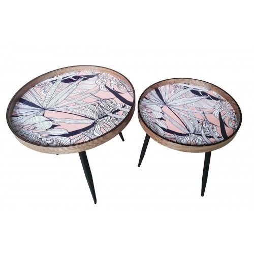 Nesting tables X2 tropical leaves coral STYYL