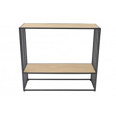 Wood/metal console with 2 shelves yoko ART DE FER
