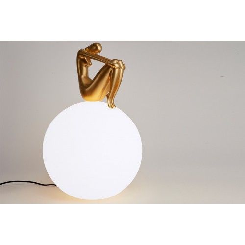 Luminous sphere sculpture resine reflection gold INTERIOR