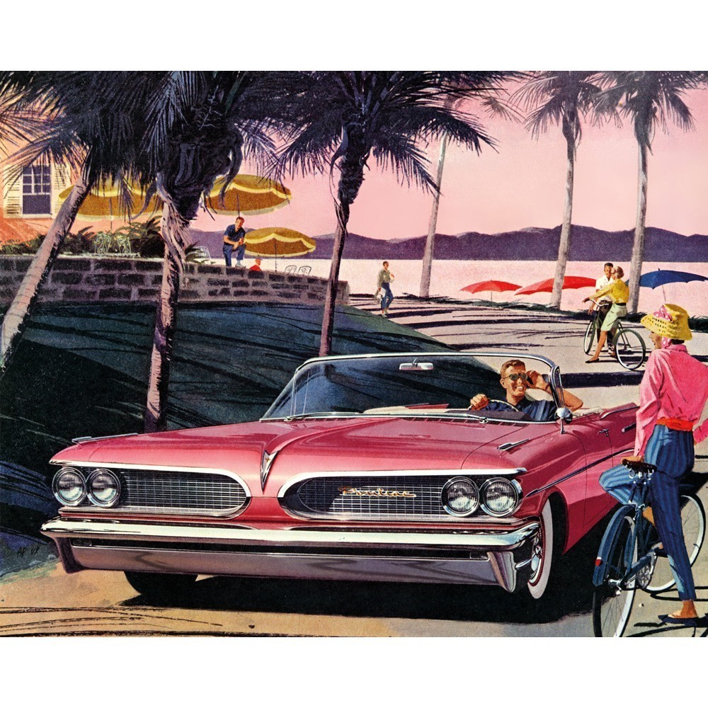 RETRO PINK CAR PAINTING 50 CM