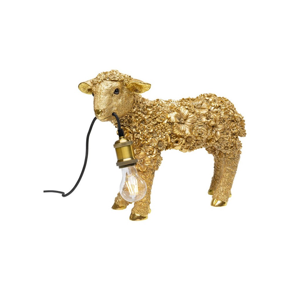 Candeeiro animal ovelha dourada em flores 36cm LE MOUTON