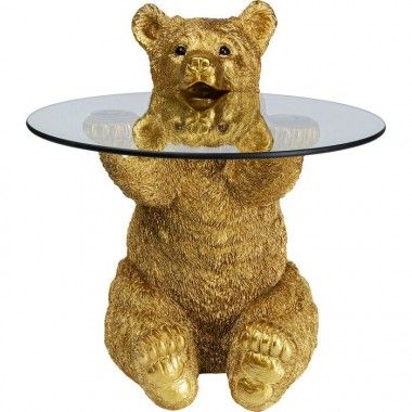 Table d'appoint animal ours doré plateau verre OURS