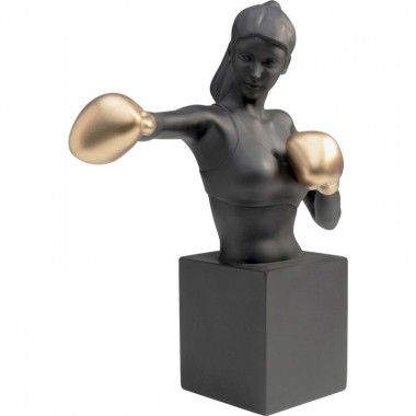 Standbeeld zwarte vrouw gouden bokshandschoenen BALBOA
