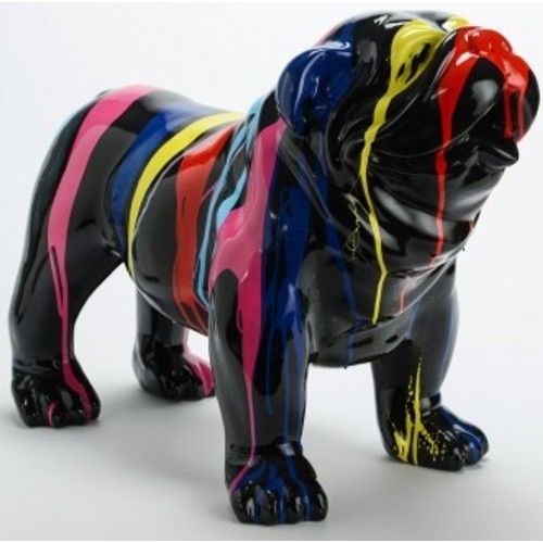 Statue bulldog noir et multicolore 70cm TRASH