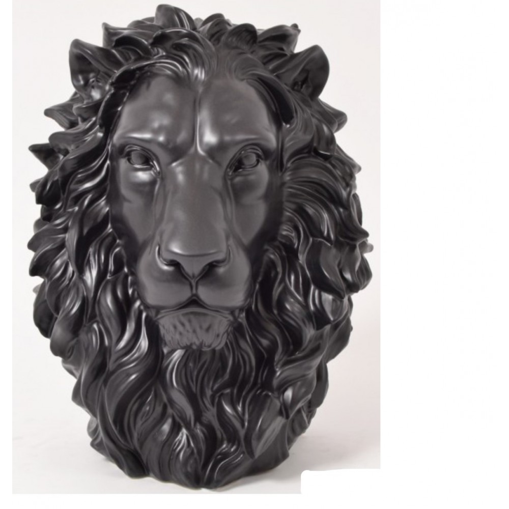 KING matte black lion head standing statue