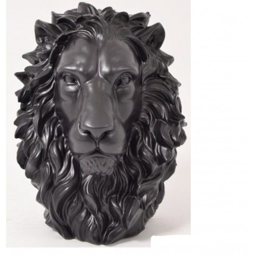 Estátua de cabeça de leão preto fosco KING