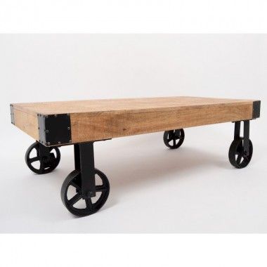 Table basse en bois avec roues 120 cm MANUTEA