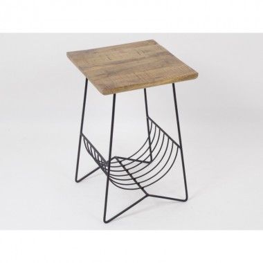 Table d'appoint carrée bois/métal 40cm avec repose journal LENTA