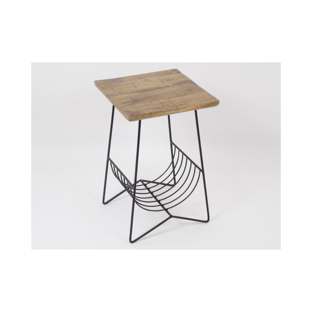 Table d'appoint carrée bois/métal 40cm avec repose journal LENTA