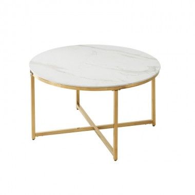 Table salon effet marbre blanc LAILA